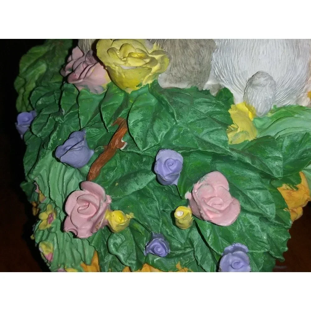 Spring Easter Garden Rabbits Bunny Bunnies in BASKET STATUE figurine resin 7.5
